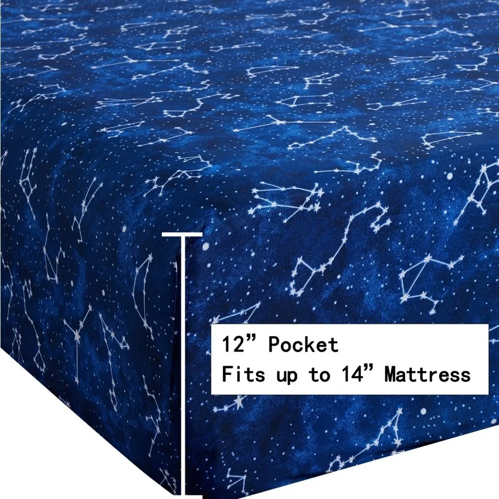 Kids' Soft Microfiber Sheet Set, Navy Blue Stars 4 Pieces Bedding Set